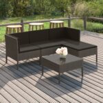 5 Piece Garden Lounge Set with Cushions Poly Rattan Grey