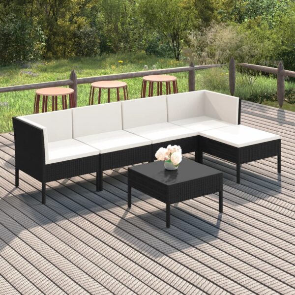 6 Piece Garden Lounge Set with Cushions Poly Rattan Black