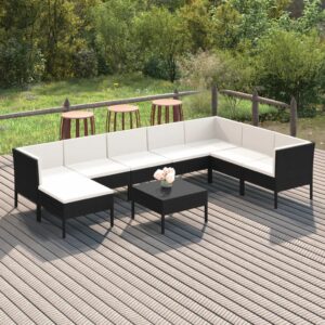 9 Piece Garden Lounge Set with Cushions Poly Rattan Black