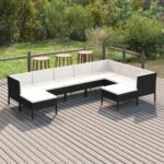 9 Piece Garden Lounge Set with Cushions Poly Rattan Black