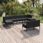 9 Piece Garden Lounge Set with Cushions Poly Rattan Black