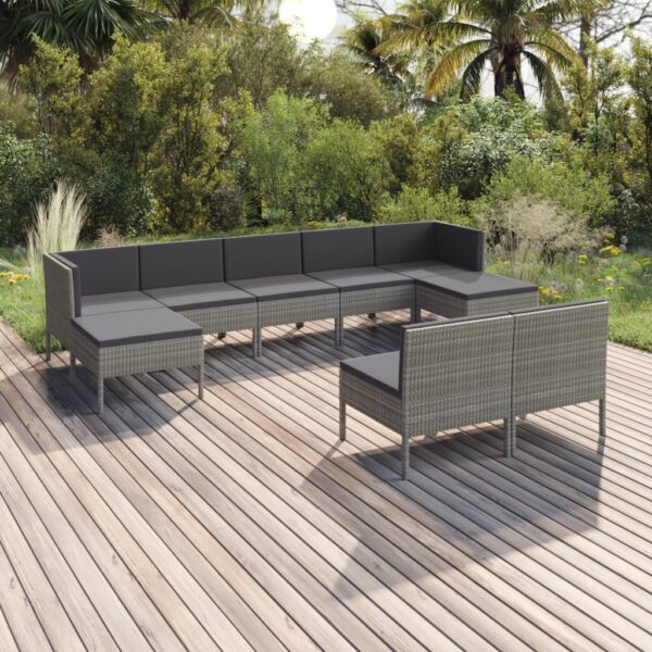 9 Piece Garden Lounge Set with Cushions Poly Rattan Grey