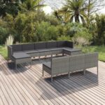 10 Piece Garden Lounge Set with Cushions Poly Rattan Grey