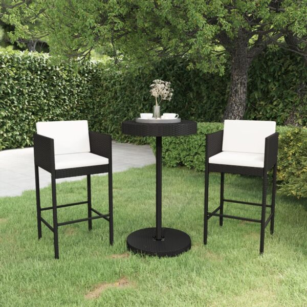 Outdoor Rattan Garden Bar Set with Cushions Weatherproof Patio Furniture Black