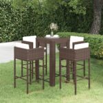 5 Piece Garden Bar Set with Cushions Poly Rattan Brown