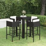 5 Piece Garden Bar Set with Cushions Poly Rattan Black