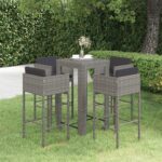 5 Piece Garden Bar Set with Cushions Poly Rattan Grey