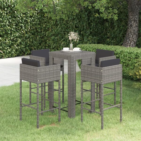 5 Piece Garden Bar Set with Cushions Poly Rattan Grey