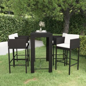 5 Piece Garden Bar Set with Cushions Poly Rattan Black