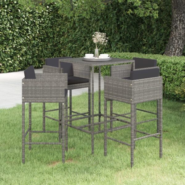 5 Piece Garden Bar Set with Cushions Poly Rattan Grey