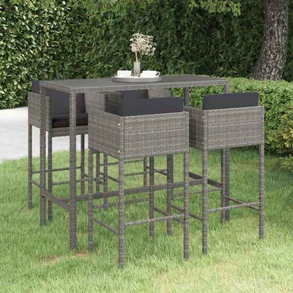 5 Piece Garden Bar Set with Cushions Poly Rattan Grey