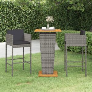 3 Piece Garden Bar Set with Cushions Poly Rattan Grey