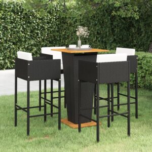 5 Piece Garden Bar Set with Cushions Poly Rattan Black