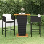 3 Piece Garden Bar Set with Cushions Poly Rattan Black