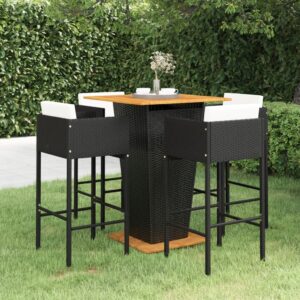 5 Piece Garden Bar Set with Cushions Poly Rattan Black