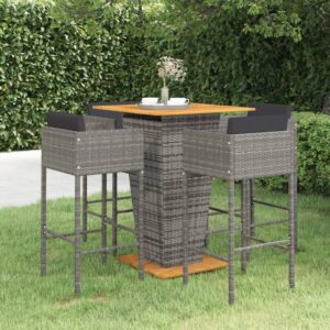 5 Piece Garden Bar Set with Cushions Poly Rattan Grey