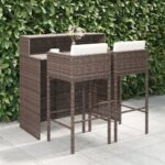 3 Piece Garden Bar Set with Cushions Poly Rattan Brown