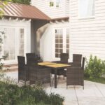 7 Piece Outdoor Dining Set with Cushions Poly Rattan Black