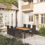 7 Piece Outdoor Dining Set with Cushions Poly Rattan Black