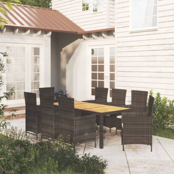 9 Piece Outdoor Dining Set with Cushions Poly Rattan Black