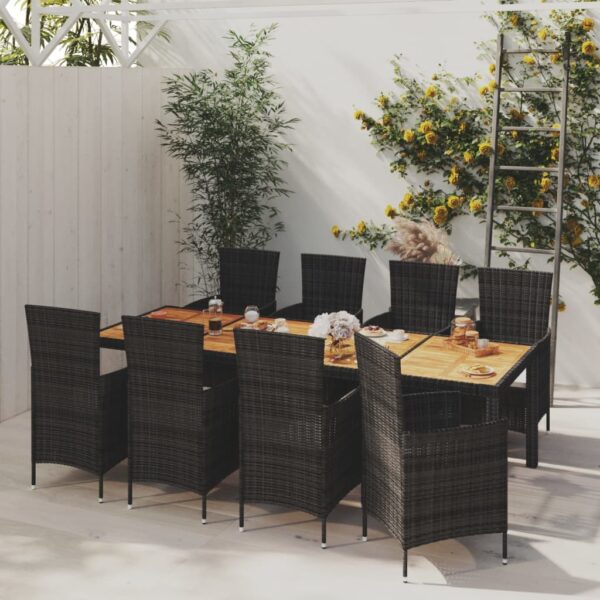 9 Piece Outdoor Dining Set with Cushions Poly Rattan Black