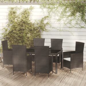 7 Piece Outdoor Dining Set with Cushions Poly Rattan Black