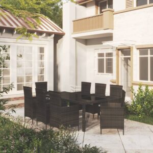 9 Piece Outdoor Dining Set with Cushions Poly Rattan