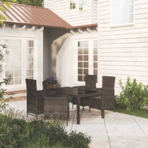 5 Piece Outdoor Dining Set with Cushions Poly Rattan Black