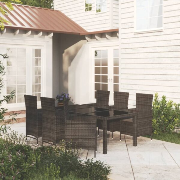 7 Piece Outdoor Dining Set with Cushions Poly Rattan Black