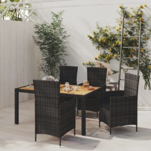 5 Piece Outdoor Dining Set with Cushions Poly Rattan Black