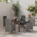 5 Piece Outdoor Dining Set with Cushions Poly Rattan Grey