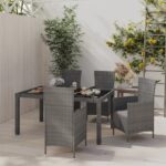 5 Piece Outdoor Dining Set with Cushions Poly Rattan Grey