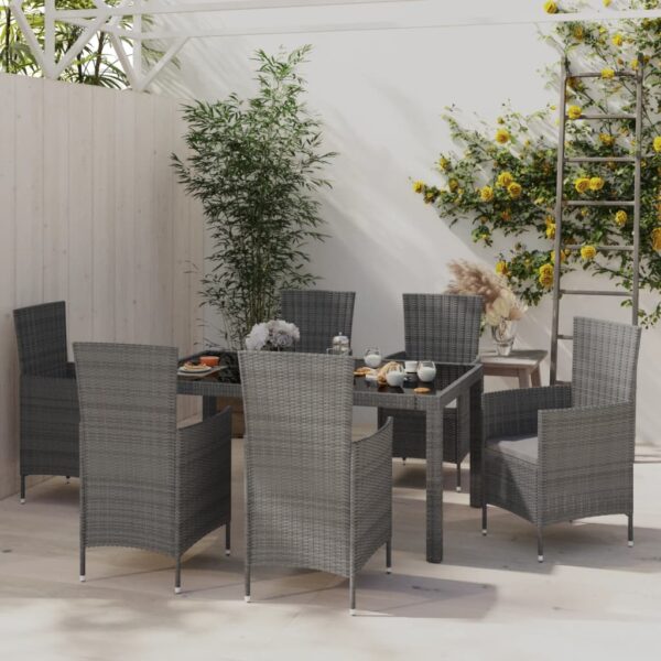 7 Piece Outdoor Dining Set with Cushions Poly Rattan Grey