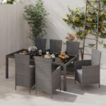 7 Piece Outdoor Dining Set with Cushions Poly Rattan Grey