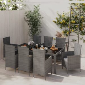 9 Piece Outdoor Dining Set with Cushions Poly Rattan Grey