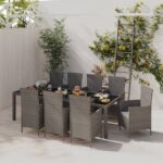 9 Piece Outdoor Dining Set with Cushions Poly Rattan Grey