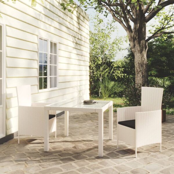 3 Piece Outdoor Dining Set with Cushions Poly Rattan White