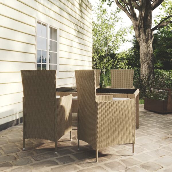 5 Piece Outdoor Dining Set with Cushions Poly Rattan Beige