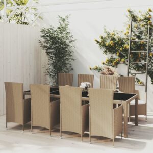 9 Piece Outdoor Dining Set with Cushions Poly Rattan Beige