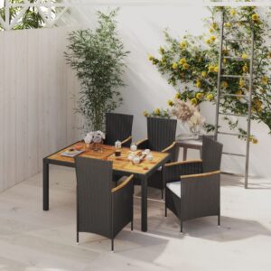 5 Piece Outdoor Dining Set with Cushions Poly Rattan Black