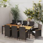 9 Piece Outdoor Dining Set with Cushions Poly Rattan Black