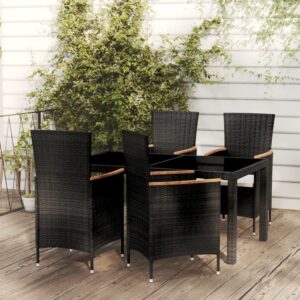 5 Piece Outdoor Dining Set with Cushions Poly Rattan Black