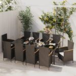 11 Piece Outdoor Dining Set with Cushions Poly Rattan Black