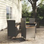 5 Piece Outdoor Dining Set with Cushions Poly Rattan Grey