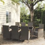 9 Piece Outdoor Dining Set with Cushions Poly Rattan Grey