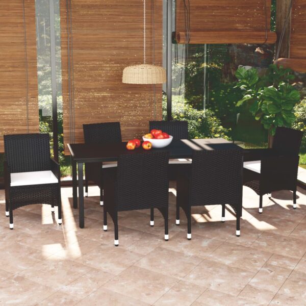 7 Piece Garden Dining Set with Cushions Poly Rattan Black