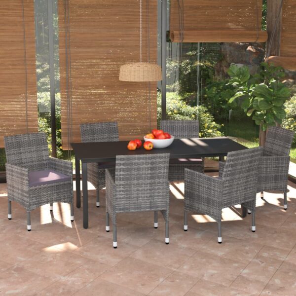 7 Piece Garden Dining Set with Cushions Poly Rattan Grey