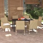 7 Piece Garden Dining Set with Cushions Poly Rattan Beige