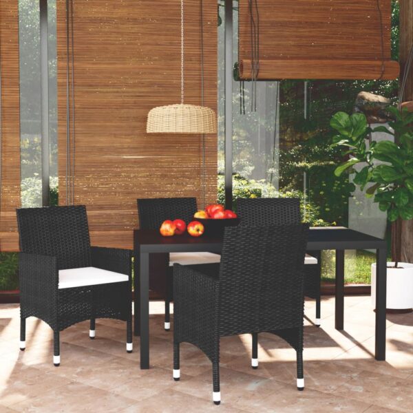 5 Piece Garden Dining Set with Cushions Poly Rattan Black