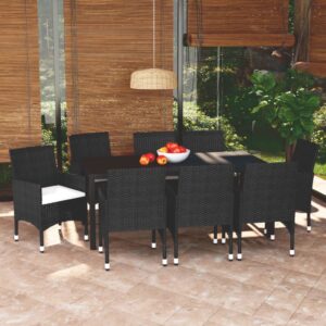 9 Piece Garden Dining Set with Cushions Poly Rattan Black